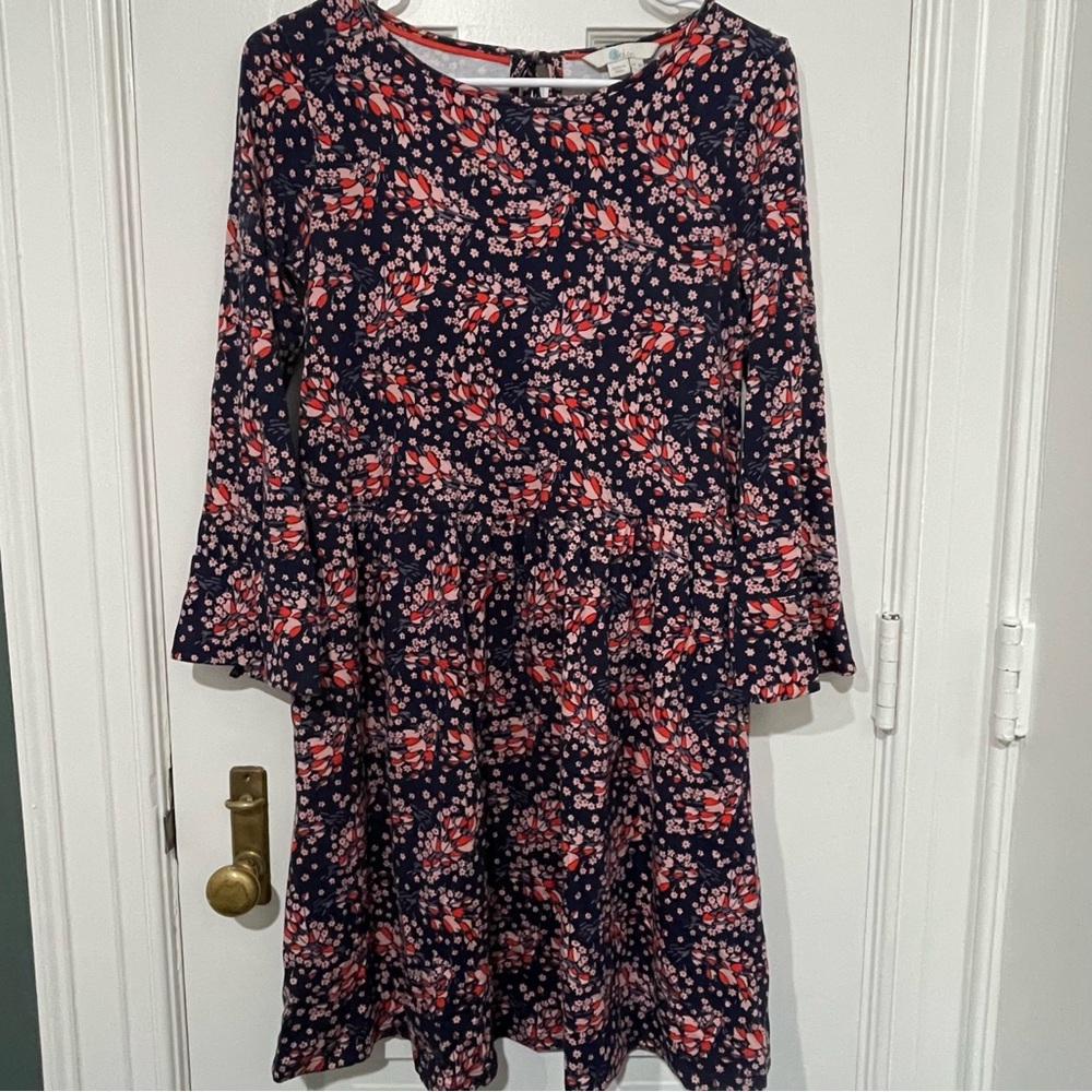 NWOT Boden Navy Pink Floral Shift Dress Ruffle Sleeve 4P 4 Petite